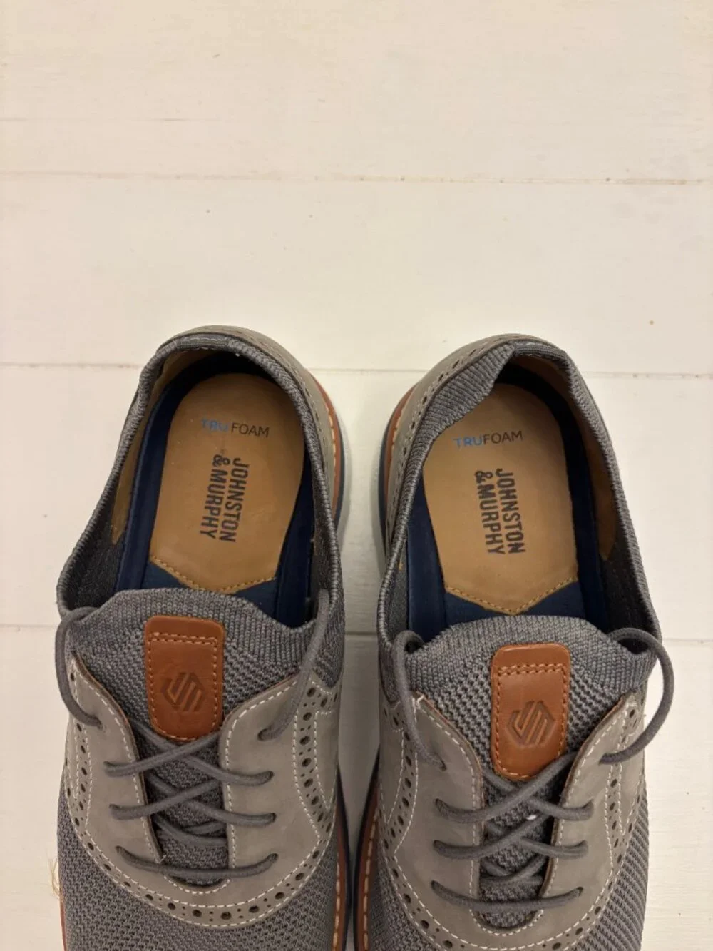 Johnston & Murphy XC4 Gray Knit Wingtip Oxford Shoes Mens 9.5 TruFoam